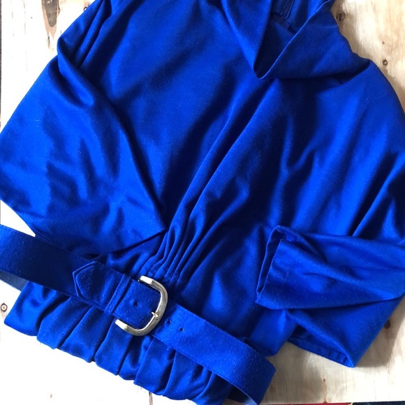 Vintage 80s Royal Blue Belted Dress Size 16 - Picture 5 of 5